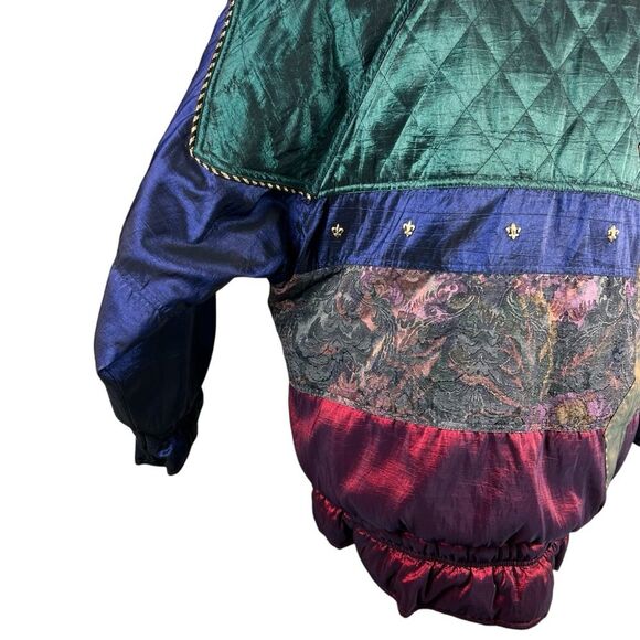 Vintage Otello Pelle Multicolor Quilted Jacket Medium Jewel Tones Ski Winter - Picture 12 of 16